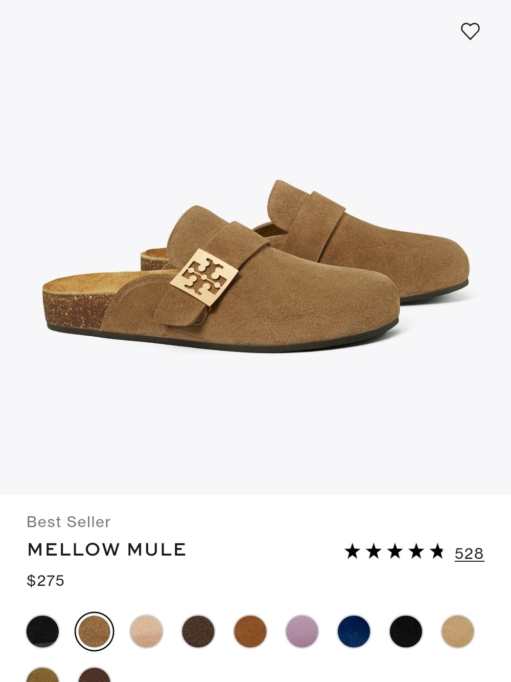Tory Burch Mellow Muele Suede Slide Mules with Gold Tone Logo Buckle NWT - Picture 5 of 5